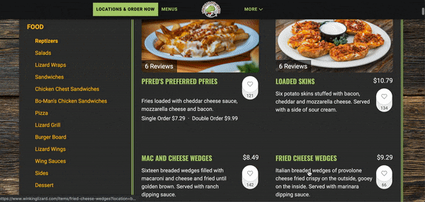 Winking Lizard Tavern’s digital menu with dish photos and reviews
